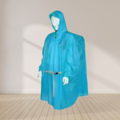 Poncho-pluie-femme-bleu
