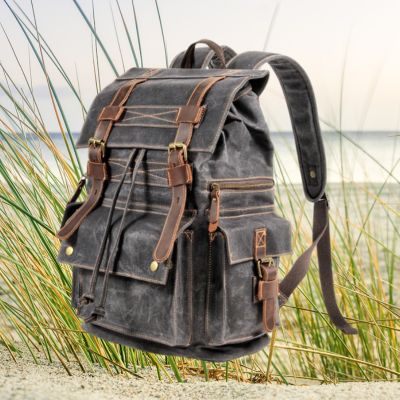 Sac-a-dos-homme-en-cuir-toile-cirée-gris