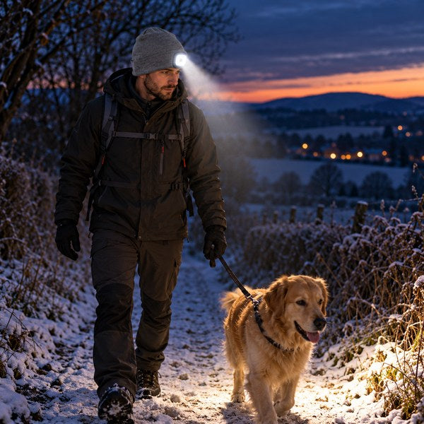 Bonnet LED gris pour promener le chien le soir