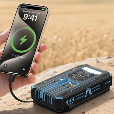 Batterie externe induction bleue recharge portable rapidement