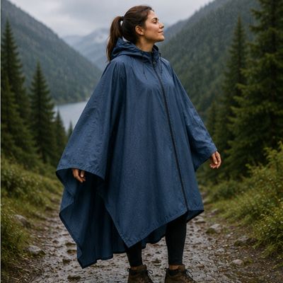 Femme adore cape de pluie femme pendant randonnée