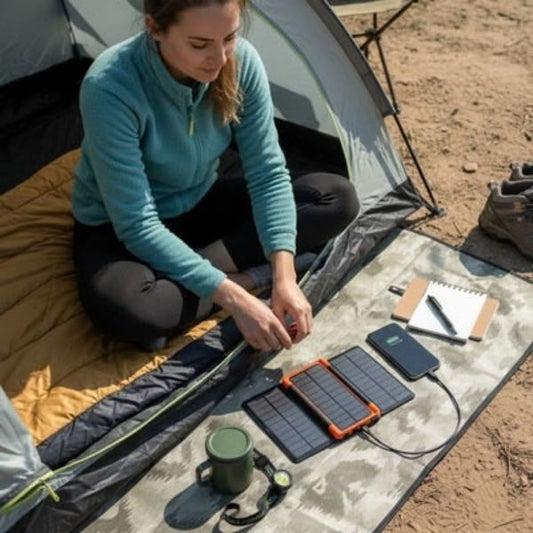 Femme bivouac matin recharge portable avec batterie externe 20000mah
