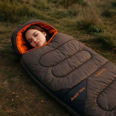Femme dort paisiblement sac de couchage en extérieur