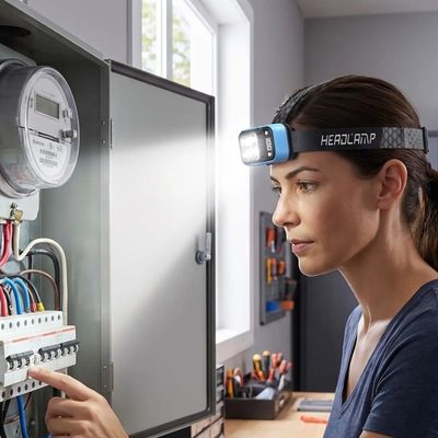 Femme garage compteur électrique avec lampe frontale rechargeable usb