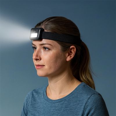 Femme lampe frontale légère à piles marche nuit