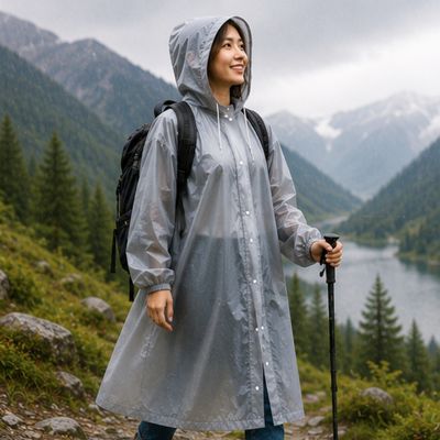 Femme randonne sentier montagne cape de pluie femme