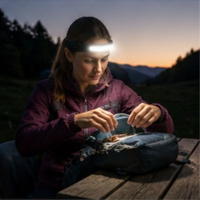 Femme table ferme sac à dos lampe frontale bandeau LED