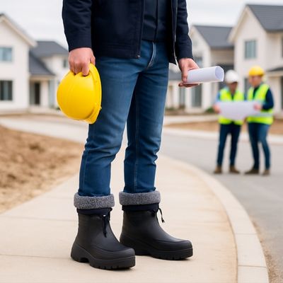Homme avec bottes homme réunion chantier