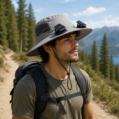 Homme avec chapeau randonnée solaire pensé GR côtier