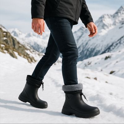 Homme marche avec bottes homme montagne neige
