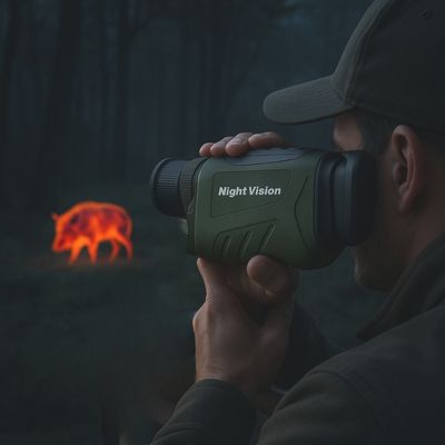 Homme observe sanglier monoculaire thermique nuit