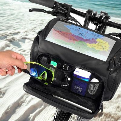 Homme plage sacoche guidon velo comme porte carte