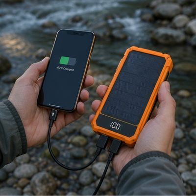 Homme recharge portable avec batterie externe solaire