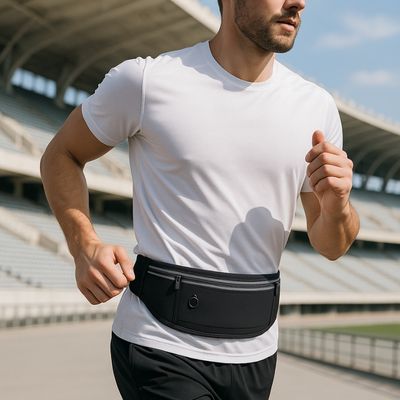 Homme sac banane sur ventre fait entrainement course