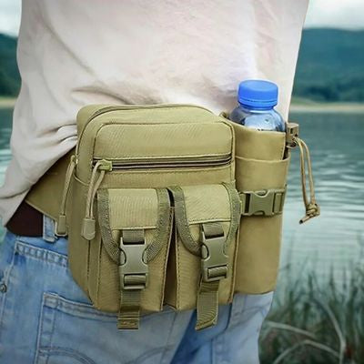 Homme sacoche ceinture dos balade bord lac
