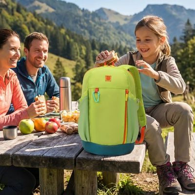 Jeune fille avec sac a dos enfant randonnée parents