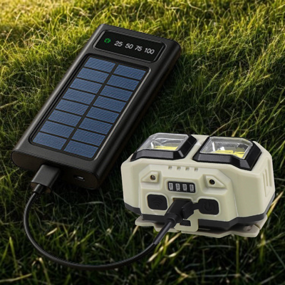 Lampe frontale professionnelle rechargeable partout même avec batterie solaire
