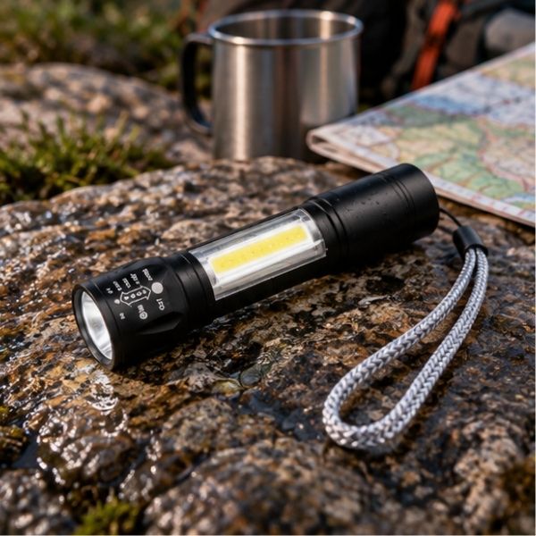 Lampe torche rechargeable posée pierre