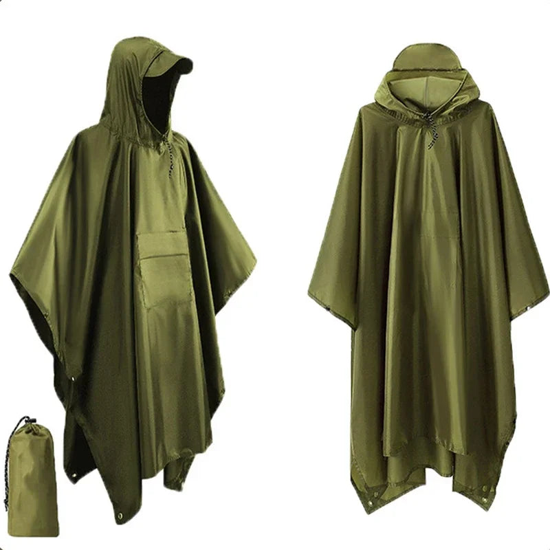 Poncho pluie polyvalent vert avec sa housse