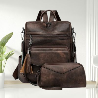 Sac à dos femme en cuir brun foncé