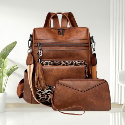 Sac à dos femme en cuir marron déco