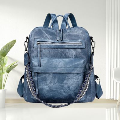 Sac à dos pour femme en cuir bleu