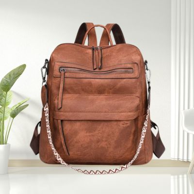 Sac à dos pour femme en cuir marron