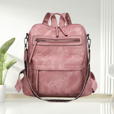 Sac à dos pour femme en cuir rose