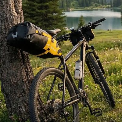 Sacoche de selle attachée vélo vue lac