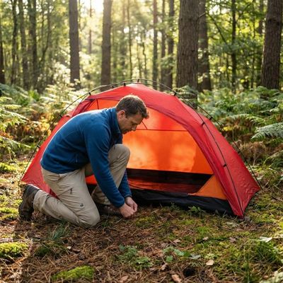 Tente 1 place ultra legere installée fôret