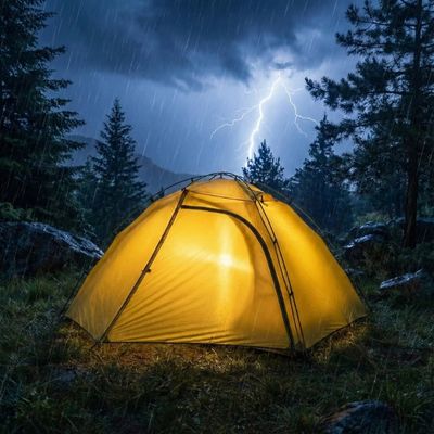 Tente - place ultra legere montée clairière sous orage