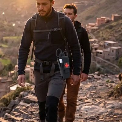 Tourniquet garrot porté ceinture homme pendant trek Maroc 