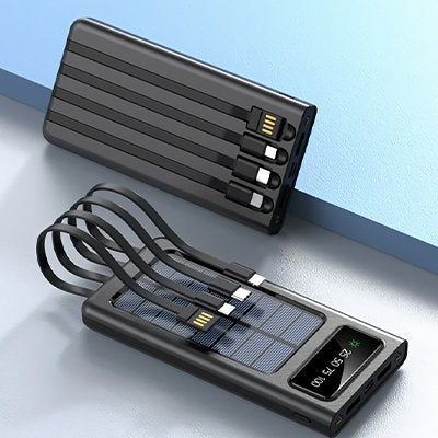 Batterie portable solaire avec câbles intégrés
