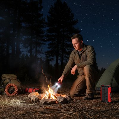 Homme éclaire feu avec torche batterie externe 20000mah