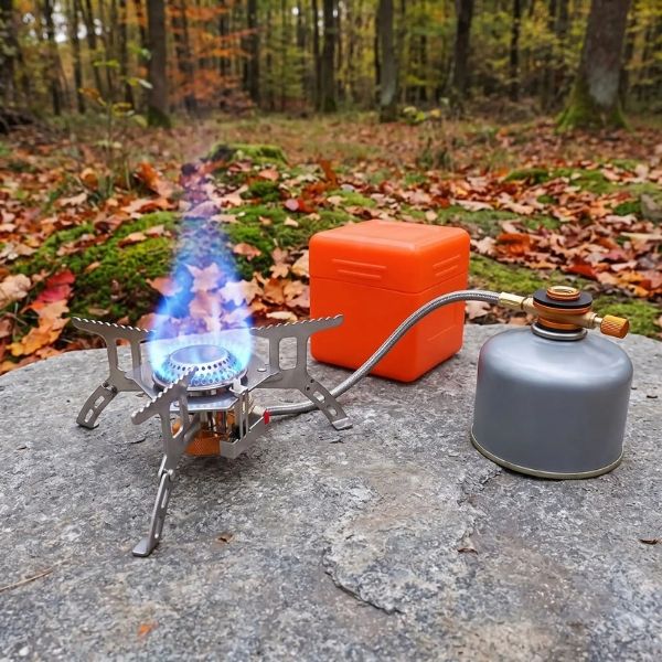 Flamme bleue du réchaud camping gaz FlexFlam en forêt